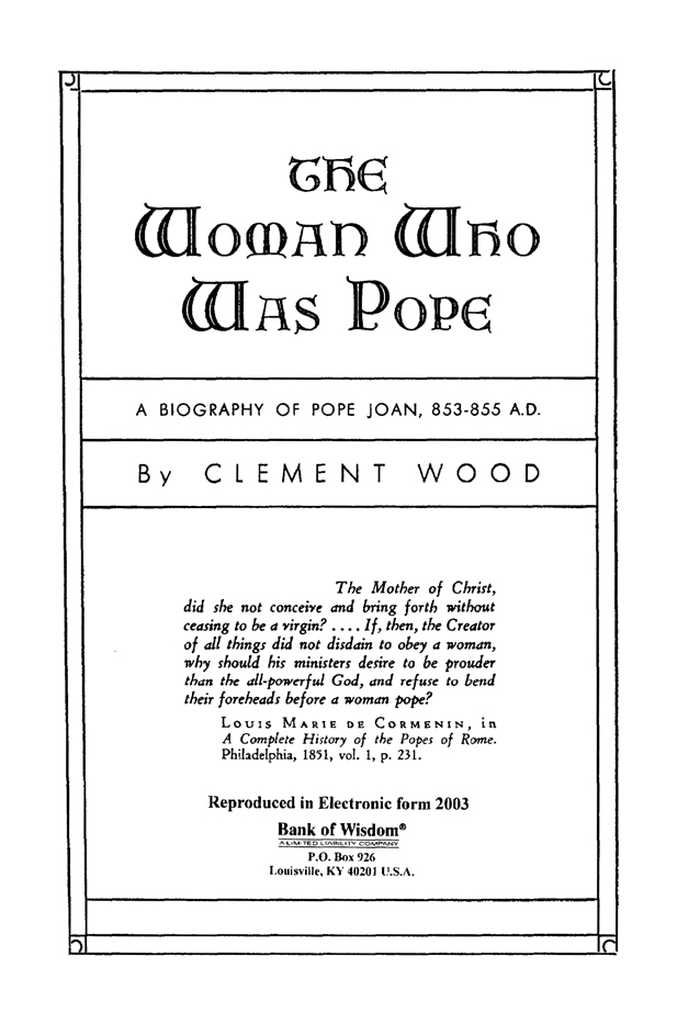 (image for) The Woman Who Was Pope - Click Image to Close